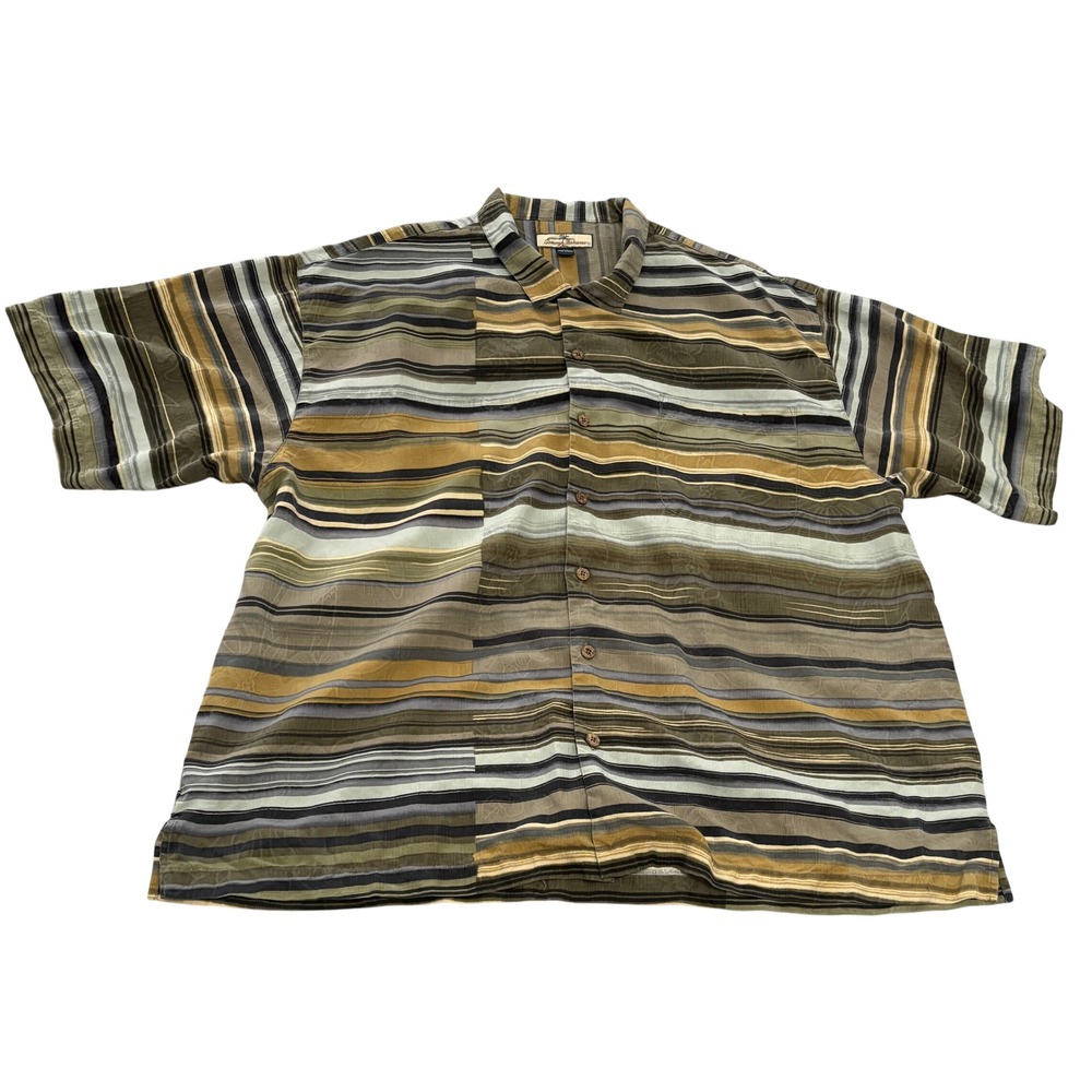 Tommy Bahama Shirt Mens 2XL Striped 100% Silk Short Sleeve Button Up Relax